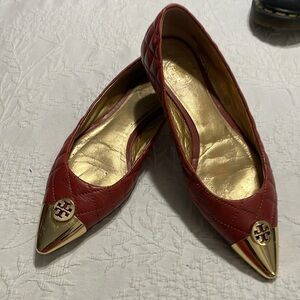 EUC Tory Burch Rust Gold Point Toe Slip On Quilted Ballet Flats Size 6